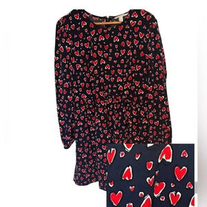 Pop Sugar Women’s Long Puff Sleeve Crew Neck A Line Midi Dress with Hearts Sz Lg